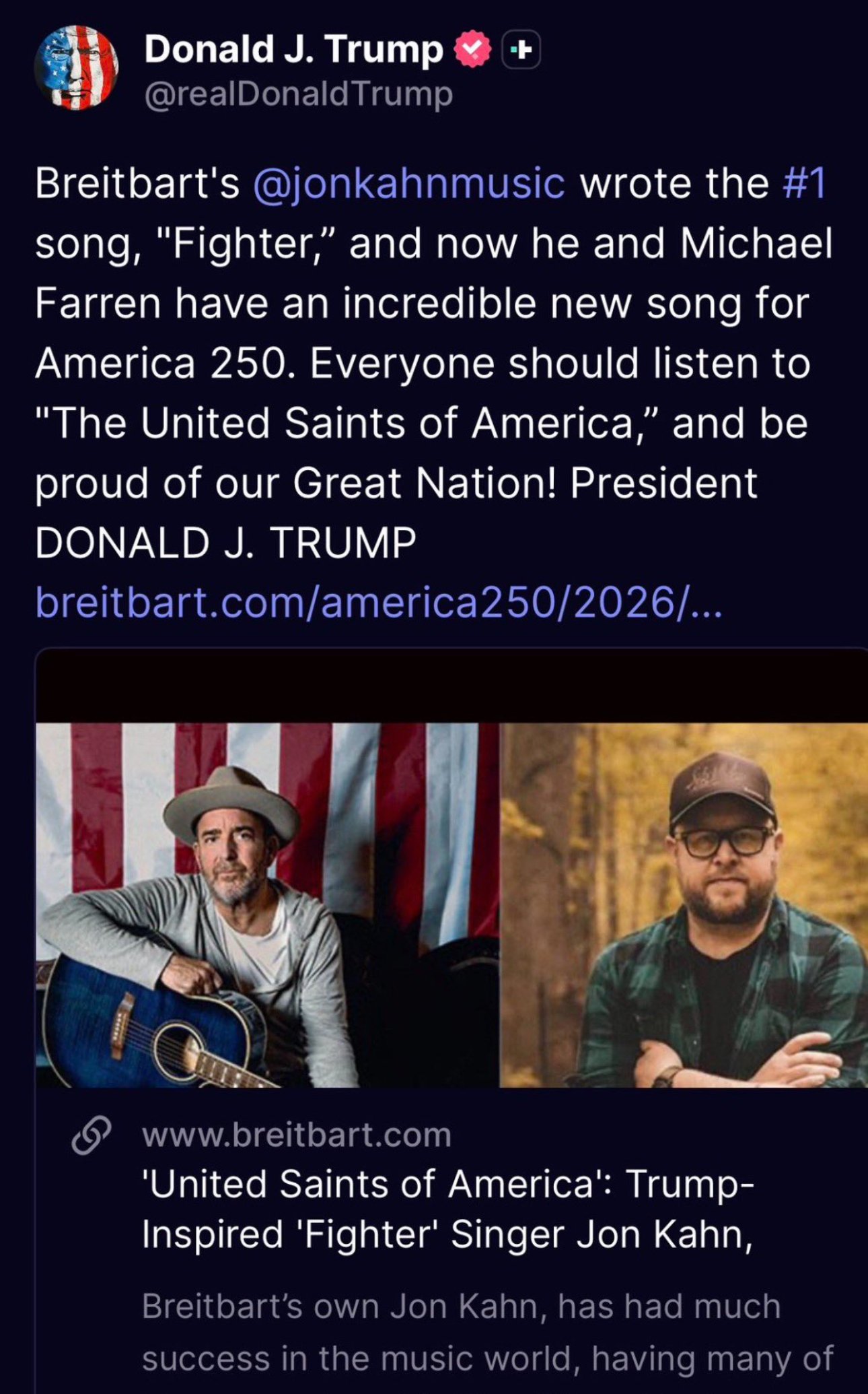 Trump elogia ‘United Saints of America’ como uma ‘música incrível’ que ‘todos precisam ouvir’ para o America 250