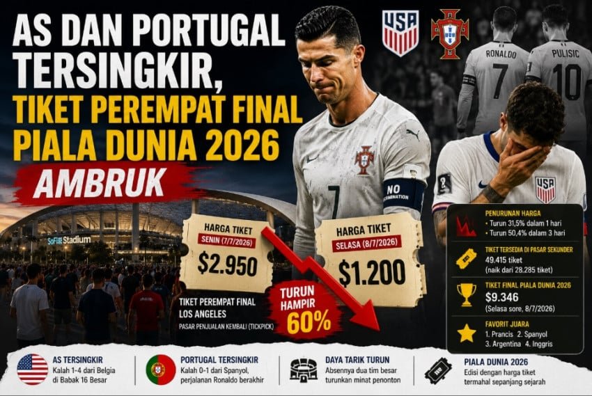 EUA e Portugal eliminados, ingressos para as quartas de final da Copa do Mundo de 2026 fracassam