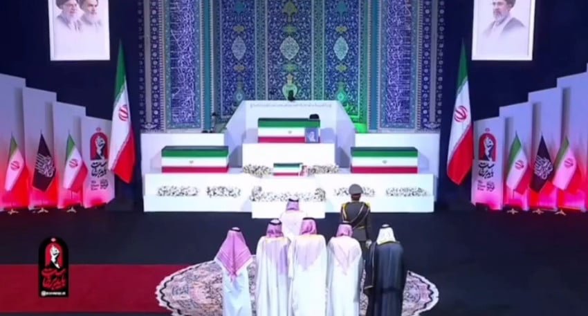 A primeira fila de delegações estrangeiras compareceu ao funeral de Khamenei, incluindo os militares iranianos.