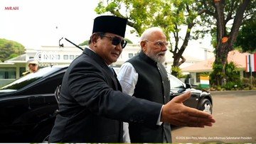 Momento Prabowo dá as boas-vindas a Narendra Modi na State House e discute cooperação